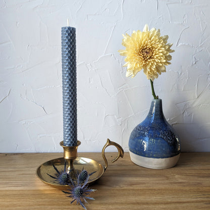 Cornflower Blue Honeycomb Beeswax Taper Candles