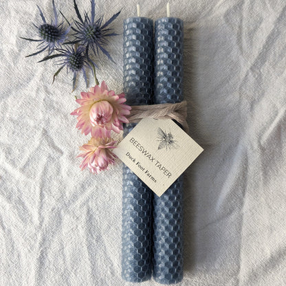 Cornflower Blue Honeycomb Beeswax Taper Candles