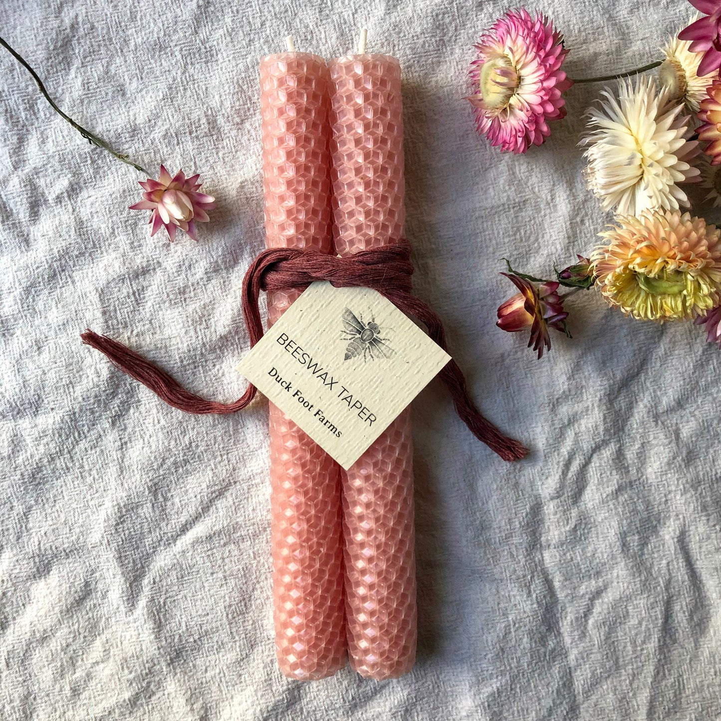 Pink Honeycomb Beeswax Taper Candles