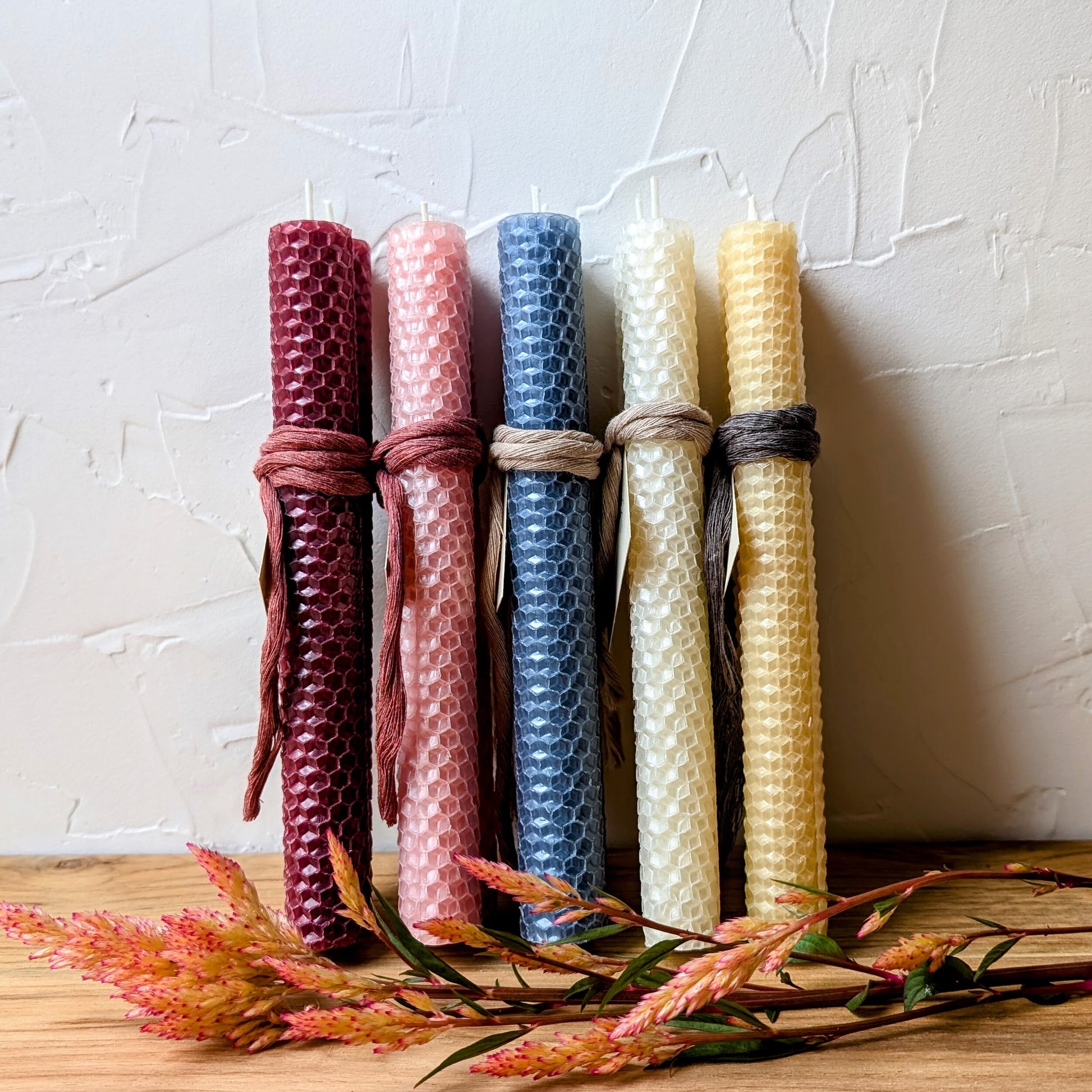 Ivory Honeycomb Beeswax Taper Candles