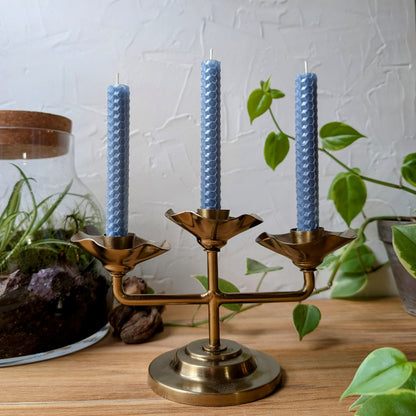 Mini Cornflower Blue Honeycomb Beeswax Taper Candles