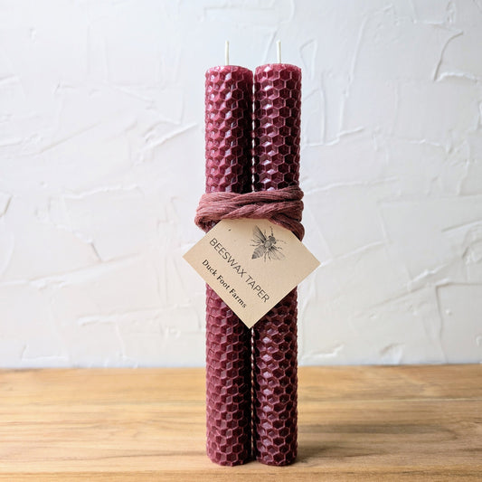 Cranberry Red Honeycomb Beeswax Taper Candles