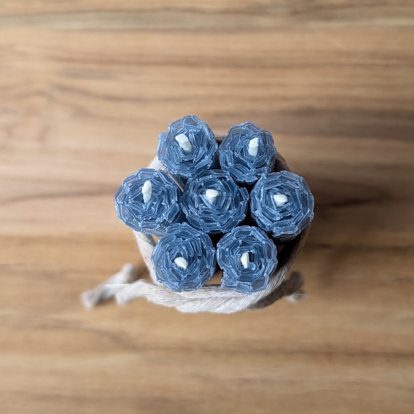 Mini Cornflower Blue Honeycomb Beeswax Taper Candles