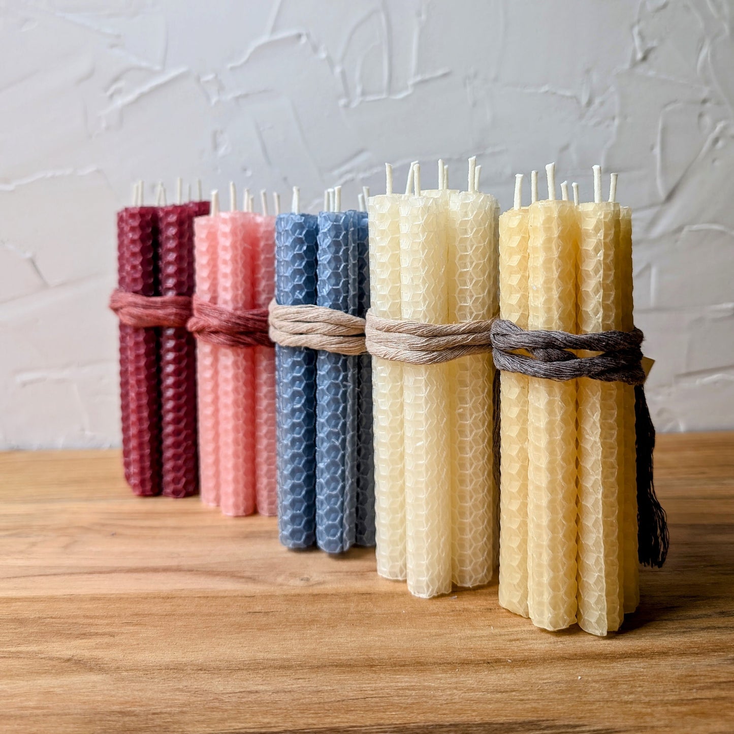 Mini Cornflower Blue Honeycomb Beeswax Taper Candles