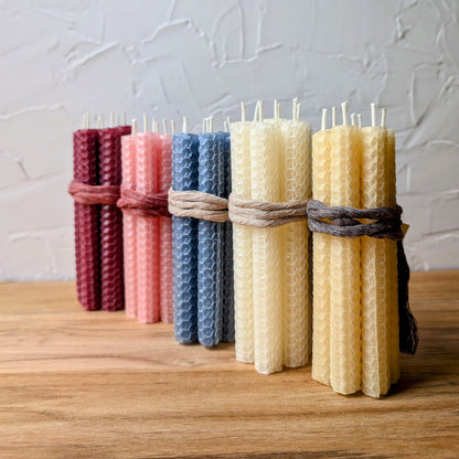 Mini Cornflower Blue Honeycomb Beeswax Taper Candles