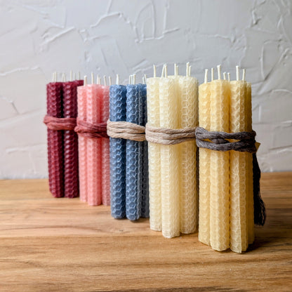 Mini Pink Honeycomb Beeswax Taper Candles